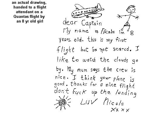 note to the plane's cap from young lady
