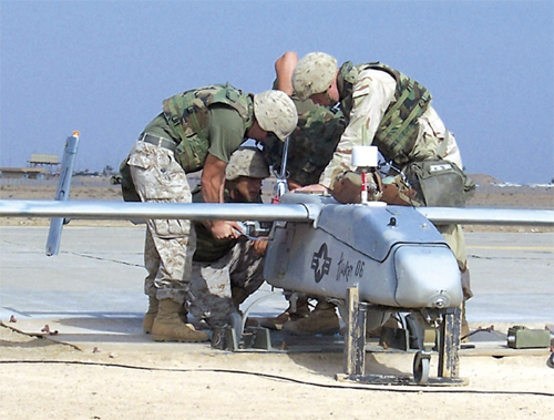 Unmanned Arial Vehicle  large and 4 marines