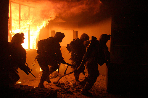 marines in burning building