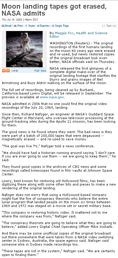 NASA Moon Landing Film Erased