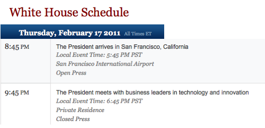 White House schedule SF 021711